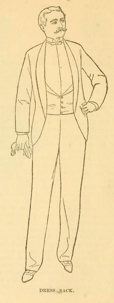 Illustration of a tuxedo or dinner jacket, 1888 — the earliest known published illustration of the style