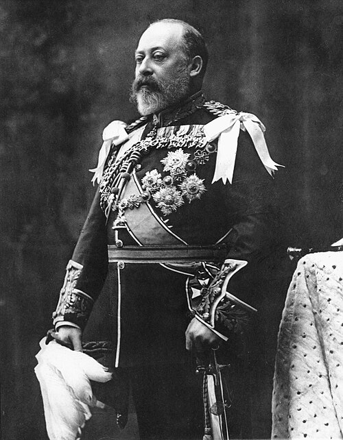 Portrait of King Edward VII, the originator of the dinner jacket — circa 1902