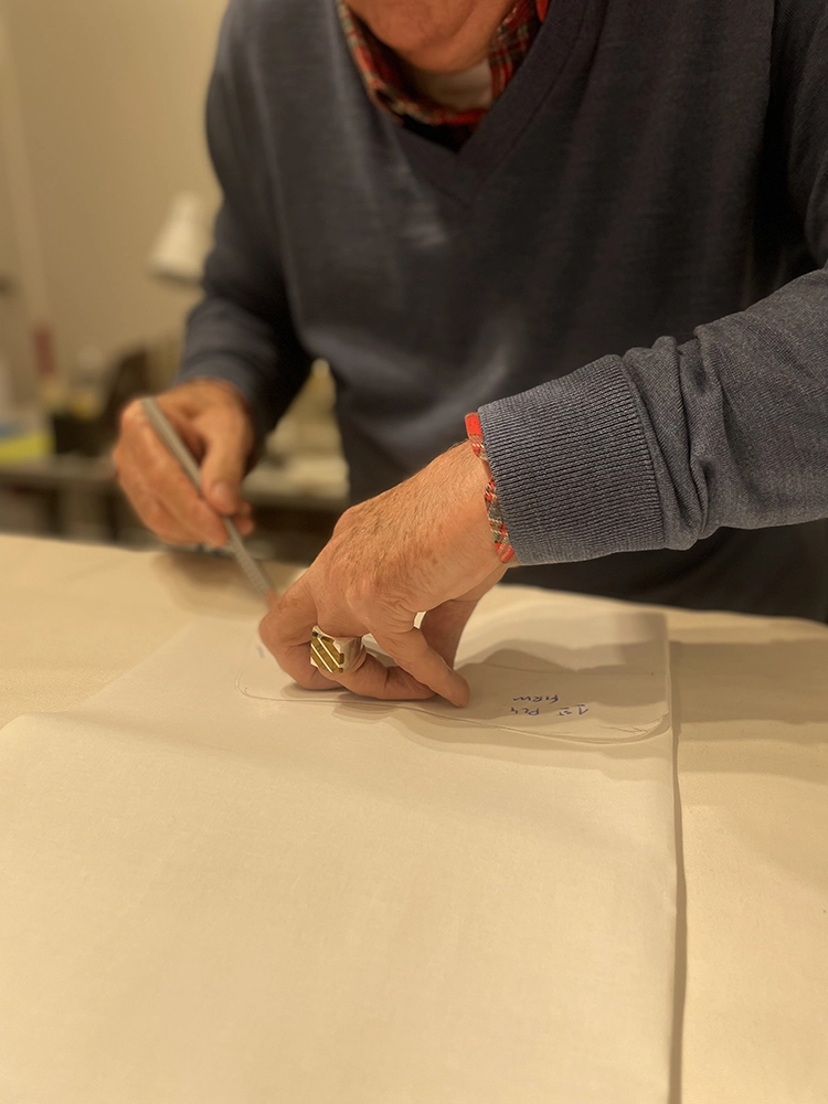 Bespoke garment in progress in the Mr. Alex atelier, Beverly Hills
