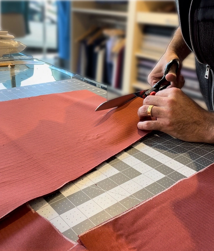 Detail of bespoke tailoring work in progress, Mr. Alex Beverly Hills